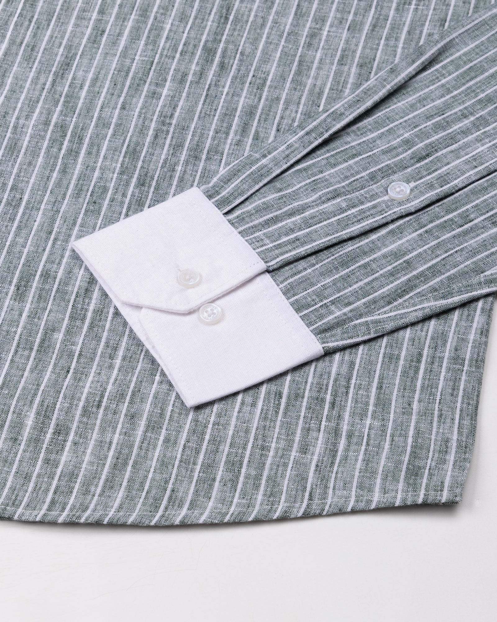 Marque Green White Cuff Collar Stripes Linen Shirt - John Ellies