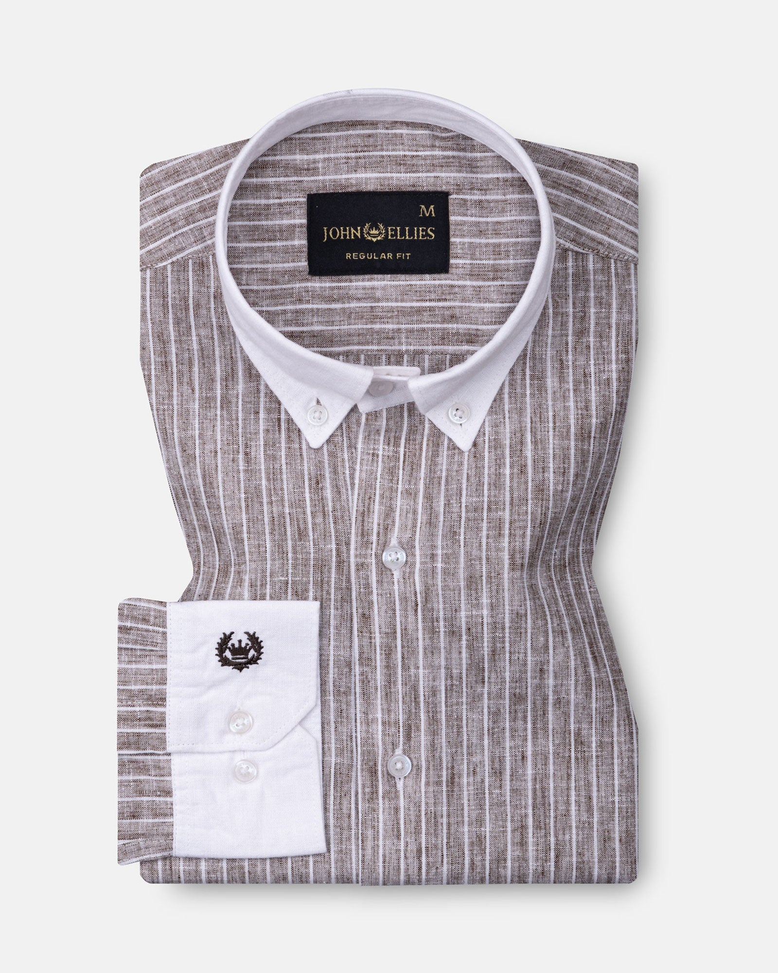 Marque Brown White Cuff Collar Stripes Linen Shirt - John Ellies