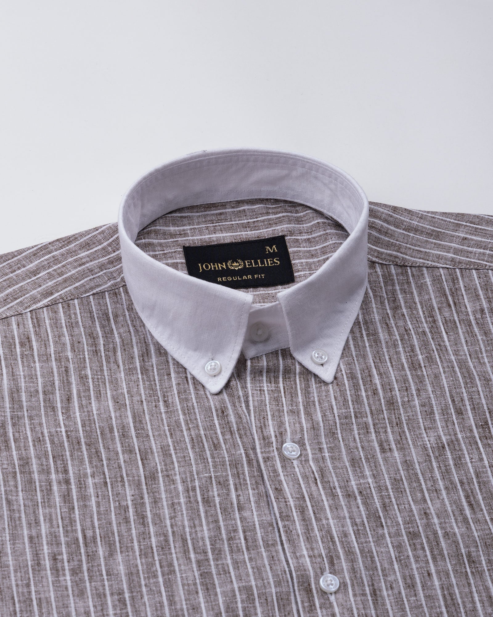 Marque Brown White Cuff Collar Stripes Linen Shirt - John Ellies