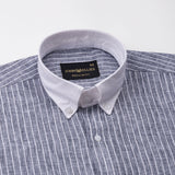 Marque Navy Blue White Cuff Collar Stripes Linen Shirt - John Ellies