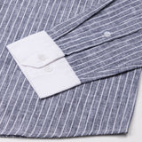 Marque Navy Blue White Cuff Collar Stripes Linen Shirt - John Ellies