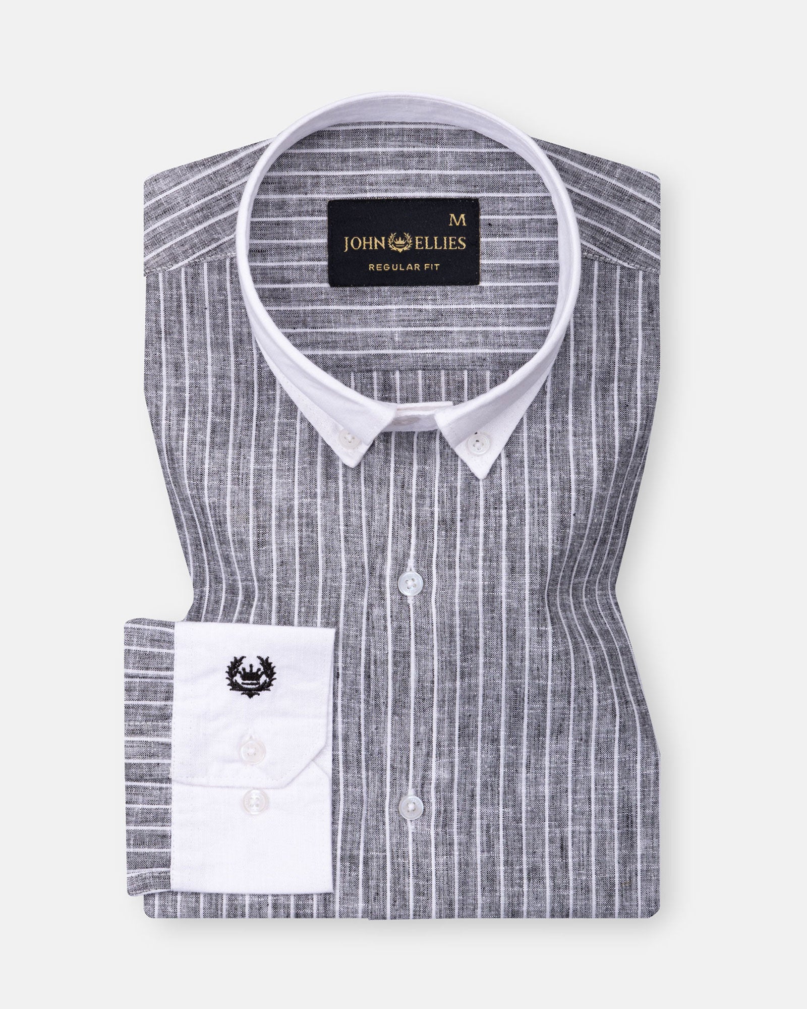 Marque Black White Cuff Collar Stripes Linen Shirt - John Ellies