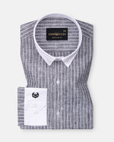 Marque Black White Cuff Collar Stripes Linen Shirt