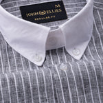 Marque Black White Cuff Collar Stripes Linen Shirt - John Ellies