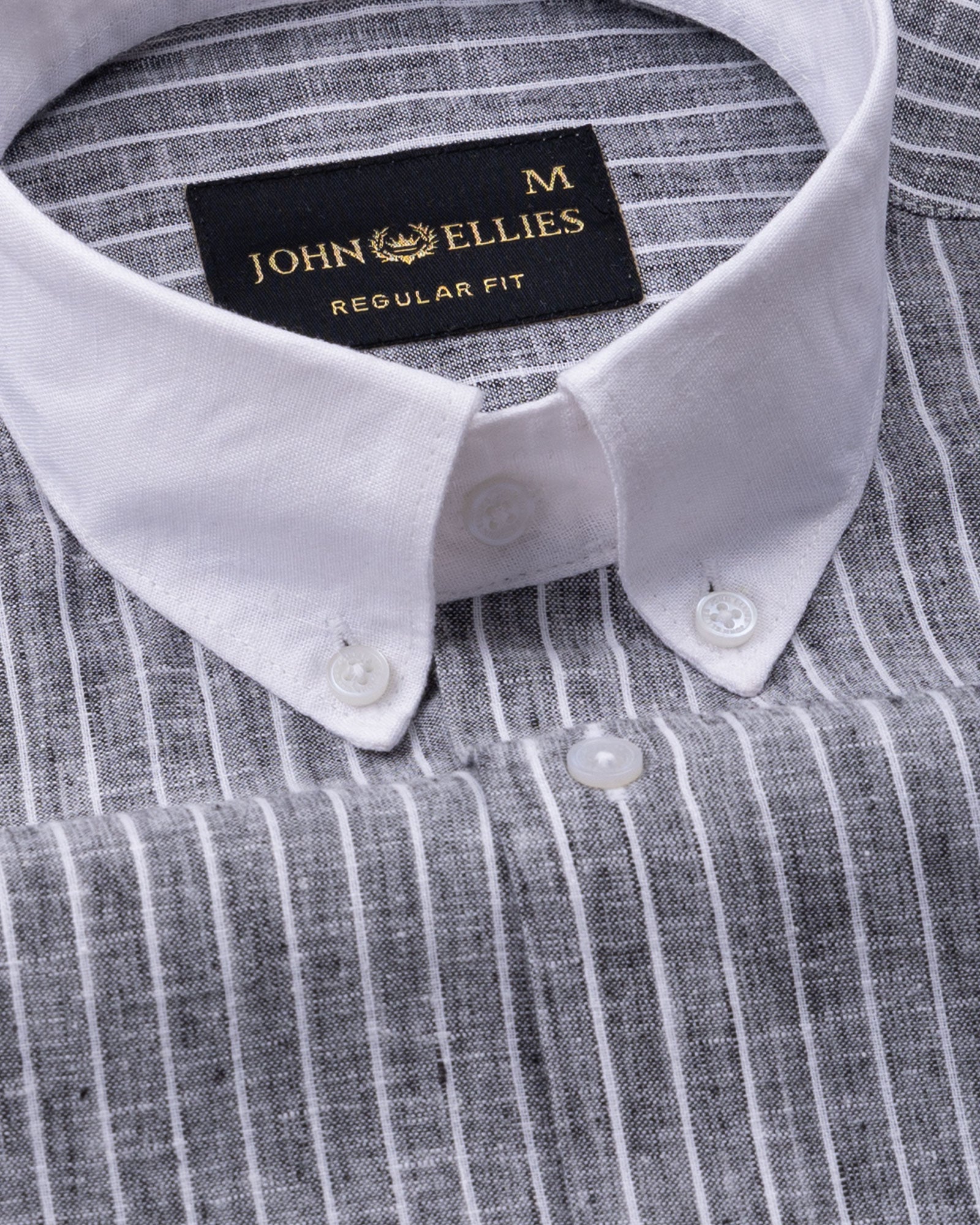 Marque Black White Cuff Collar Stripes Linen Shirt - John Ellies