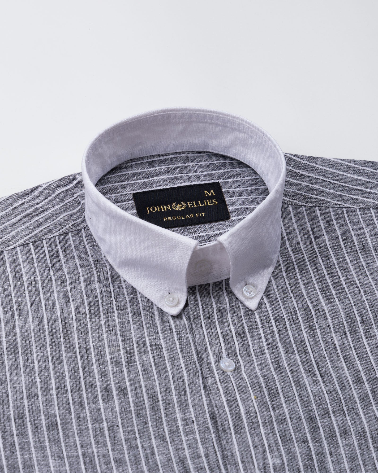 Marque Black White Cuff Collar Stripes Linen Shirt - John Ellies