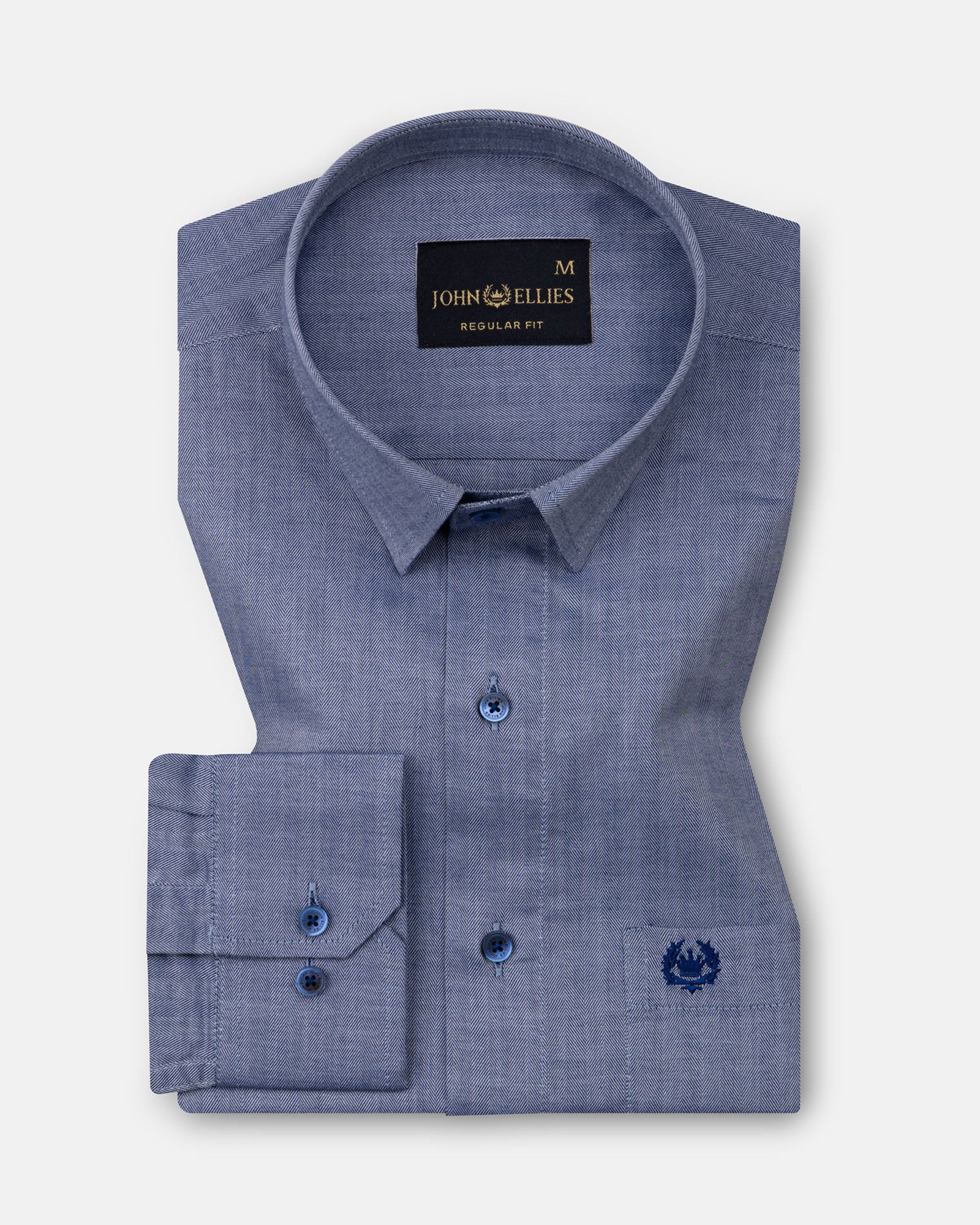 Amster Navy Blue Herringbone Plain Cotton Shirt - John Ellies