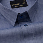 Amster Navy Blue Herringbone Plain Cotton Shirt - John Ellies