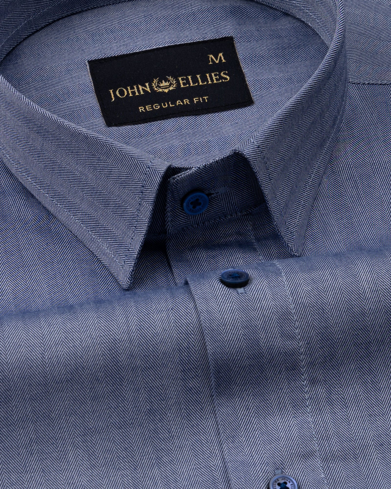 Amster Navy Blue Herringbone Plain Cotton Shirt - John Ellies