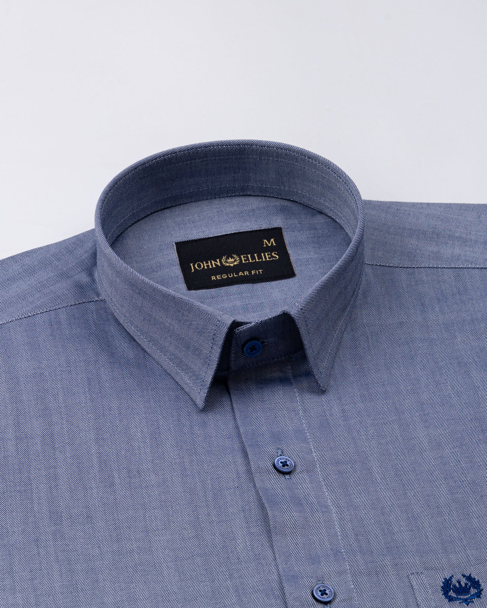 Amster Navy Blue Herringbone Plain Cotton Shirt - John Ellies