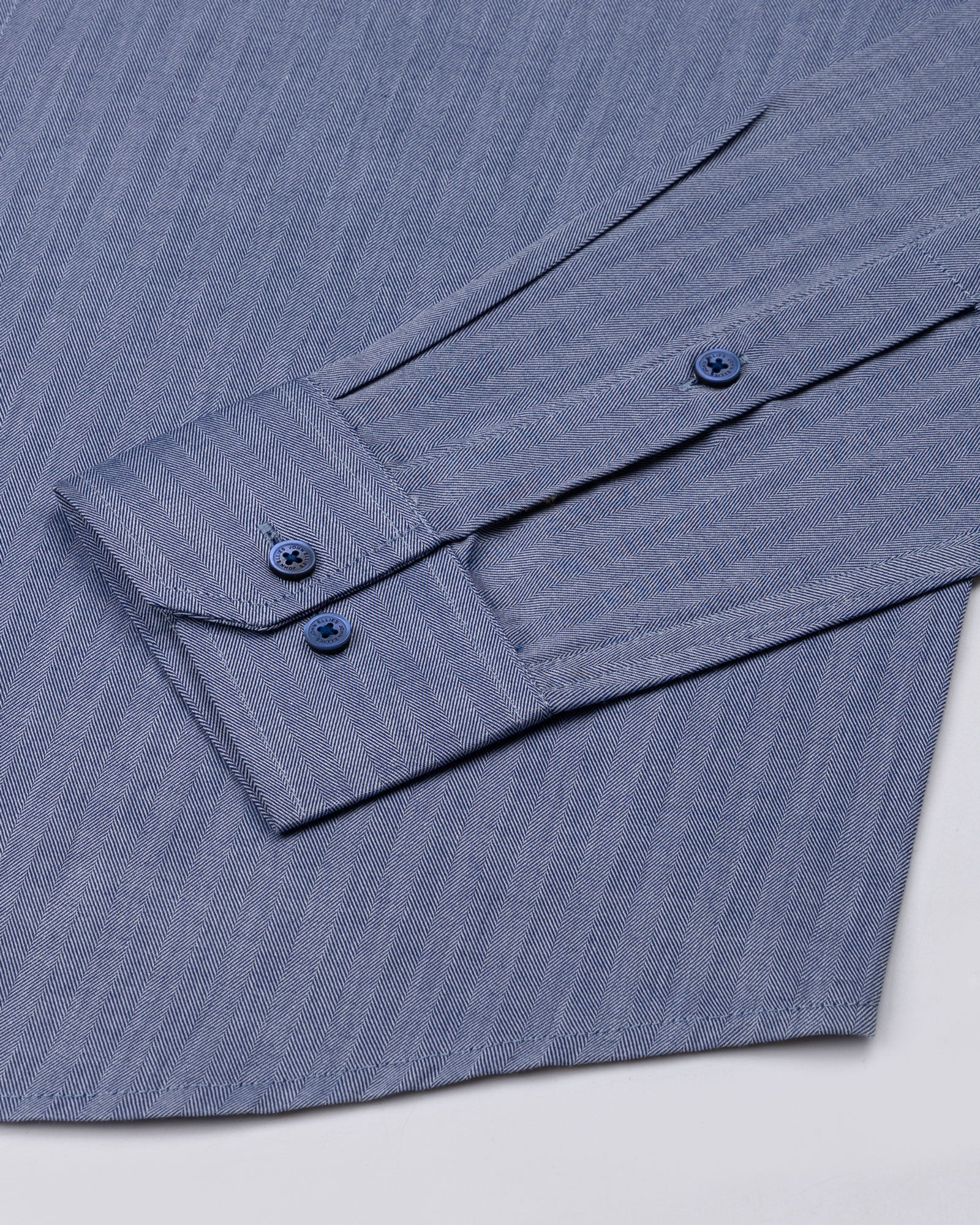Amster Navy Blue Herringbone Plain Cotton Shirt - John Ellies
