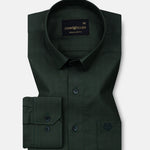 Amster Green Herringbone Plain Cotton Shirt - John Ellies