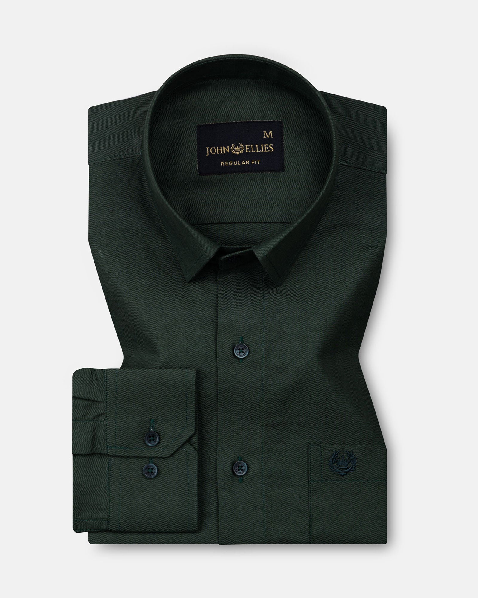 Amster Green Herringbone Plain Cotton Shirt - John Ellies