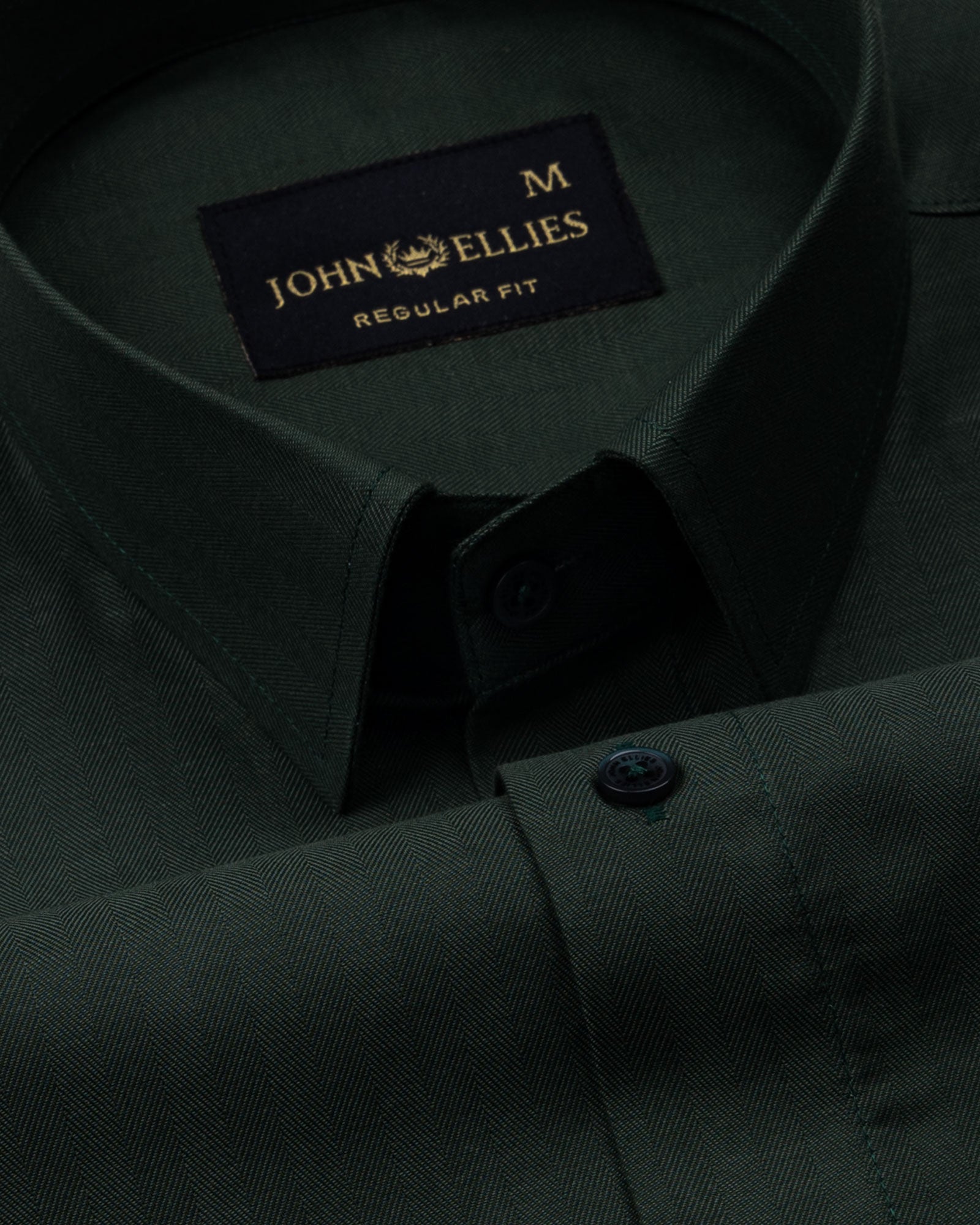 Amster Green Herringbone Plain Cotton Shirt - John Ellies