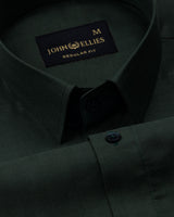 Amster Green Herringbone Plain Cotton Shirt