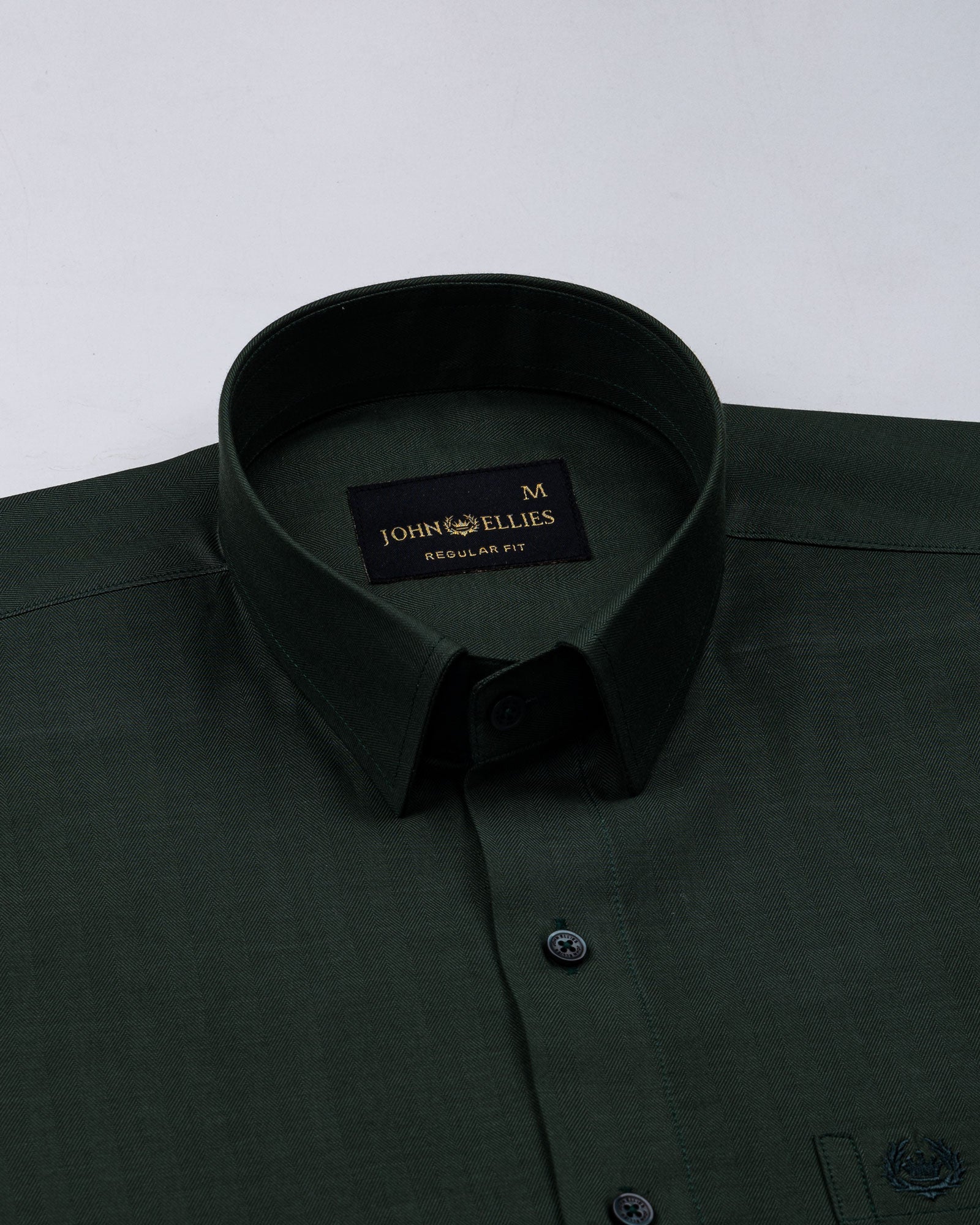Amster Green Herringbone Plain Cotton Shirt - John Ellies