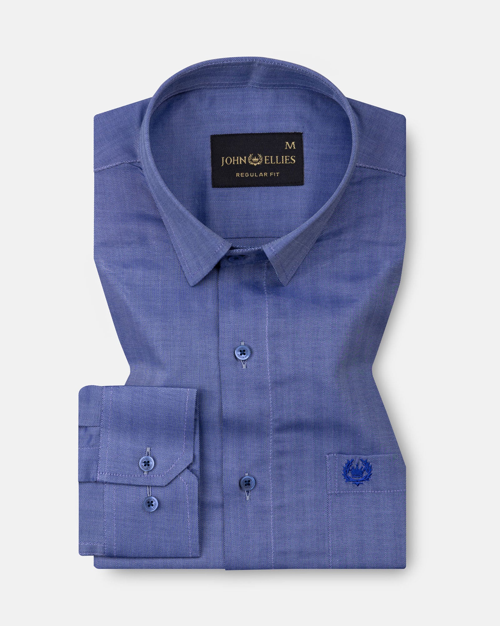 Amster Blue Herringbone Plain Cotton Shirt - John Ellies