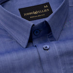 Amster Blue Herringbone Plain Cotton Shirt - John Ellies