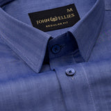 Amster Blue Herringbone Plain Cotton Shirt - John Ellies