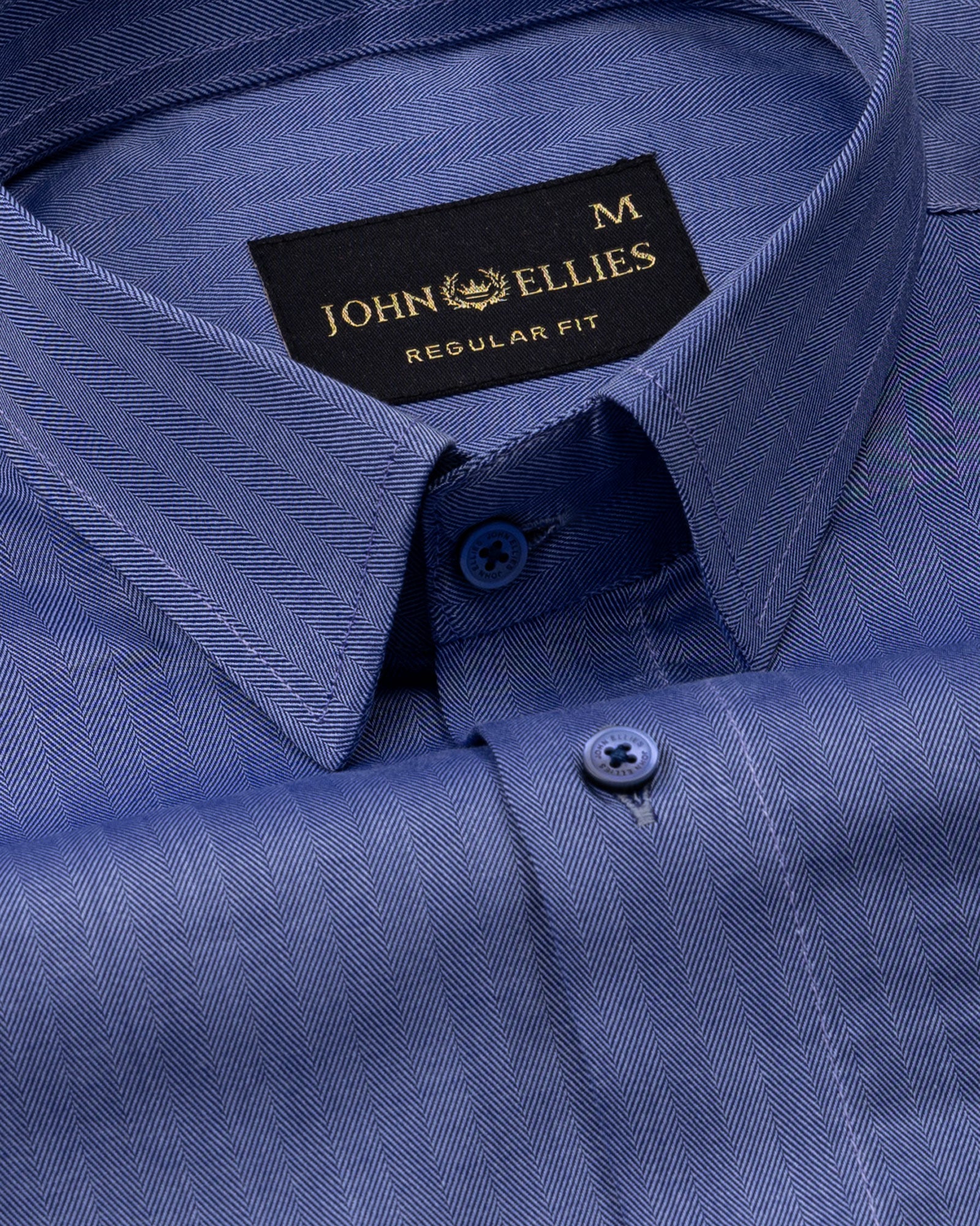 Amster Blue Herringbone Plain Cotton Shirt - John Ellies