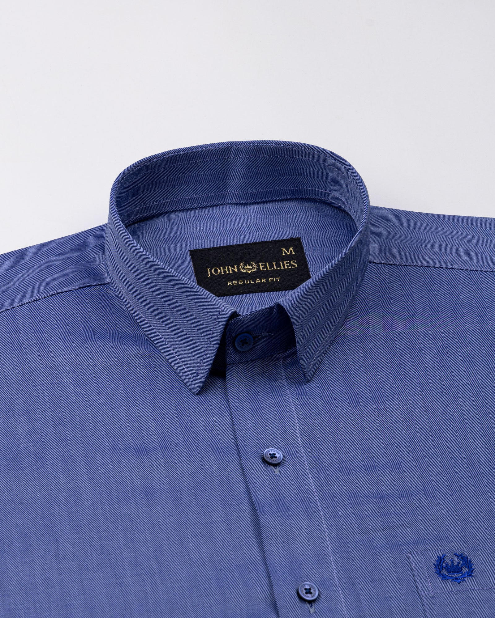 Amster Blue Herringbone Plain Cotton Shirt - John Ellies