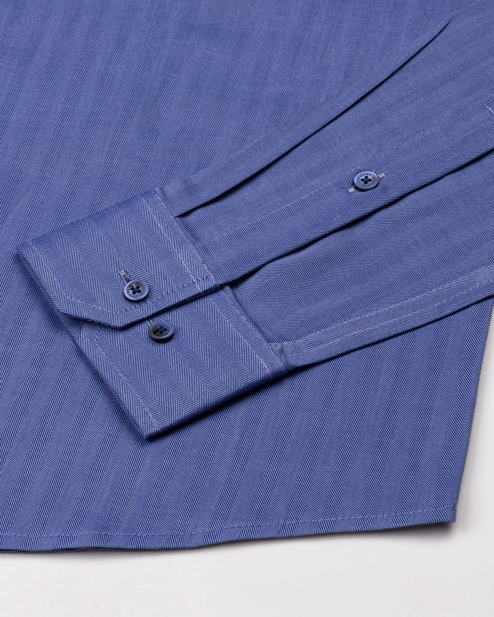 Amster Blue Herringbone Plain Cotton Shirt - John Ellies