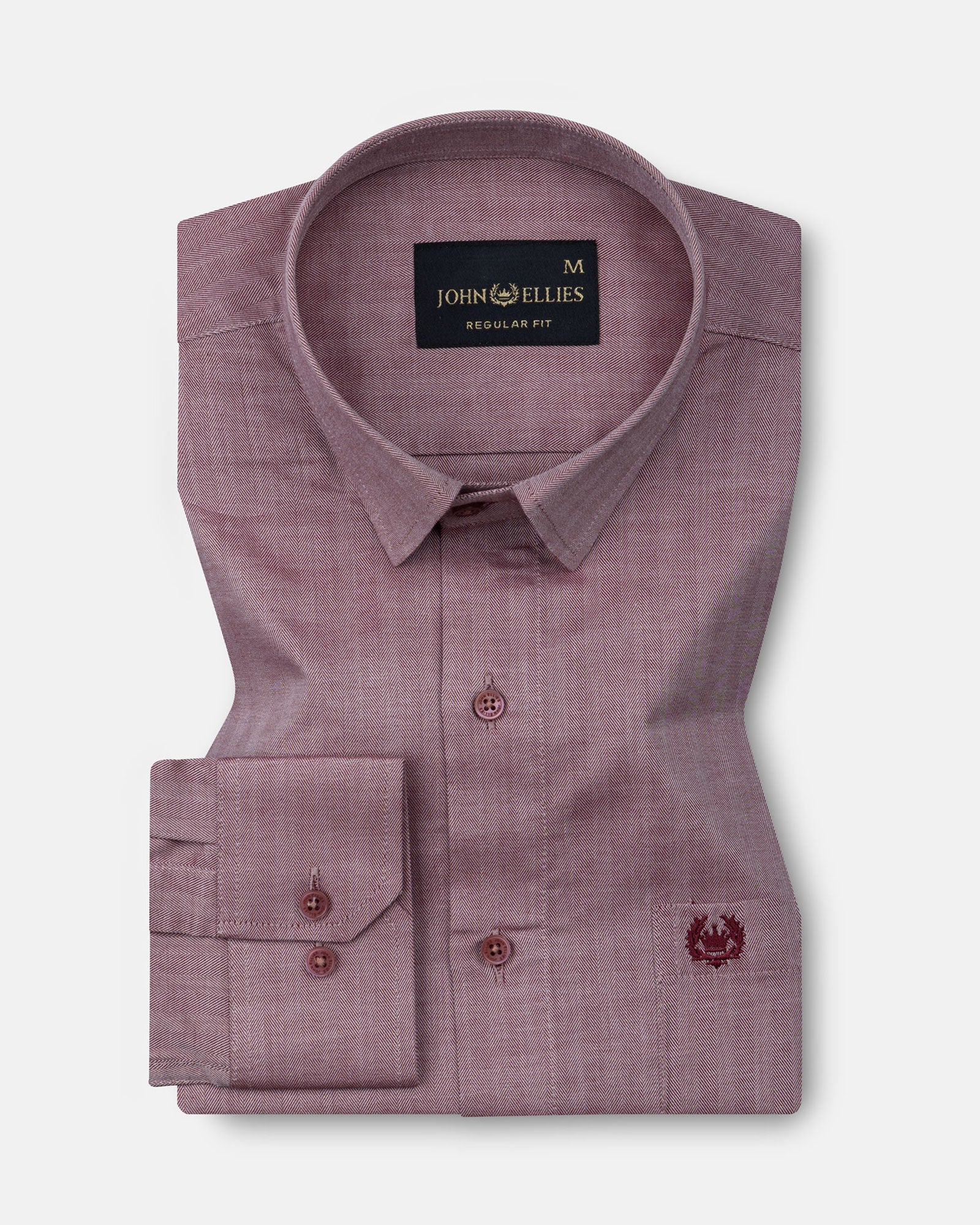 Amster Maroon Herringbone Plain Cotton Shirt - John Ellies