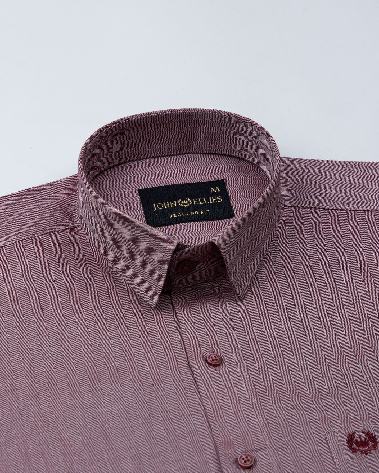 Amster Maroon Herringbone Plain Cotton Shirt - John Ellies