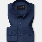 Amster Deep Blue Herringbone Plain Cotton Shirt - John Ellies