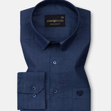 Amster Deep Blue Herringbone Plain Cotton Shirt - John Ellies