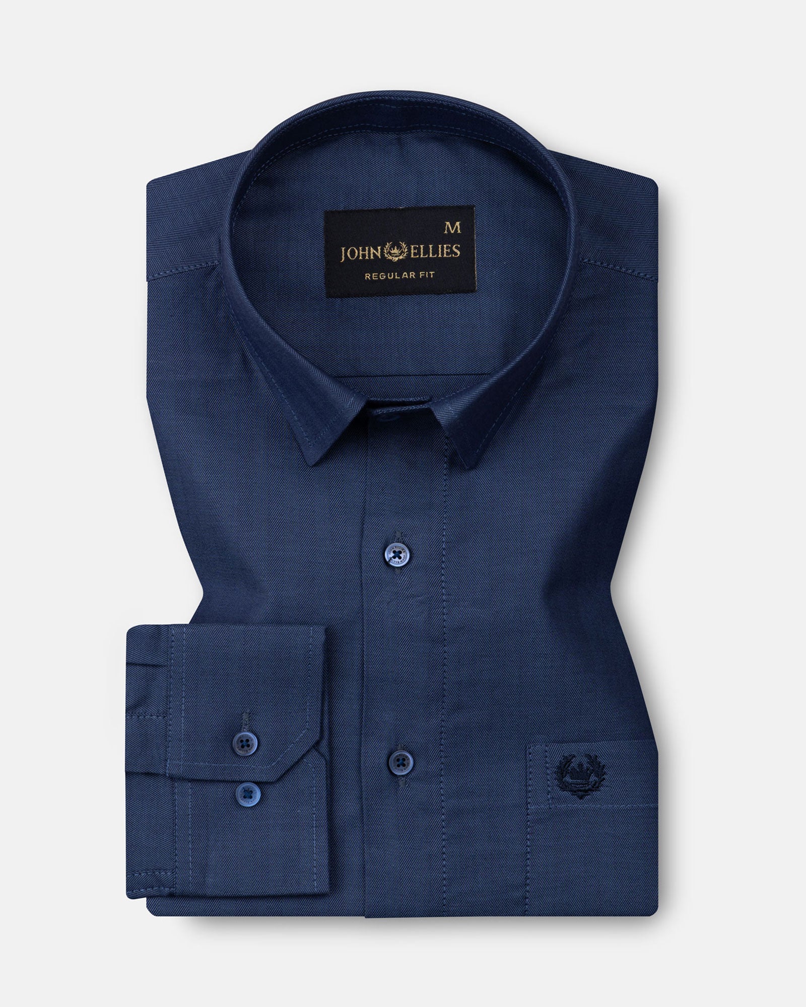 Amster Deep Blue Herringbone Plain Cotton Shirt - John Ellies