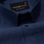 Amster Deep Blue Herringbone Plain Cotton Shirt - John Ellies