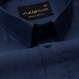 Amster Deep Blue Herringbone Plain Cotton Shirt - John Ellies