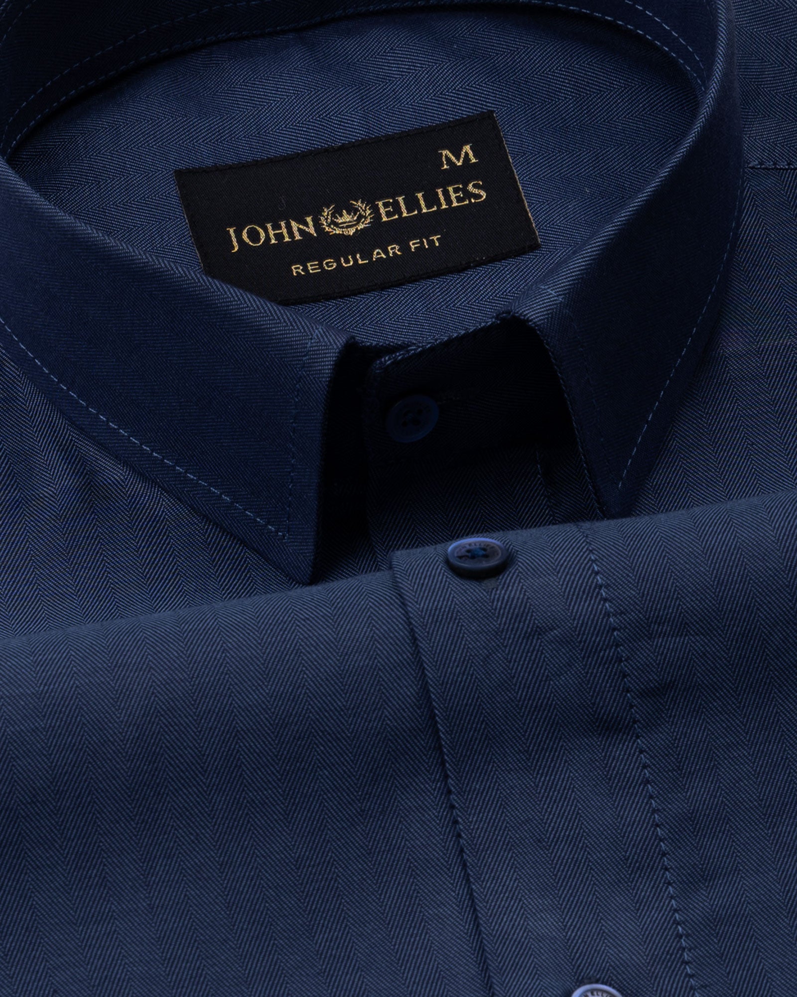Amster Deep Blue Herringbone Plain Cotton Shirt - John Ellies
