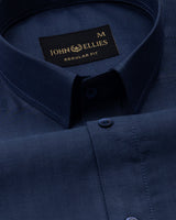 Amster Deep Blue Herringbone Plain Cotton Shirt