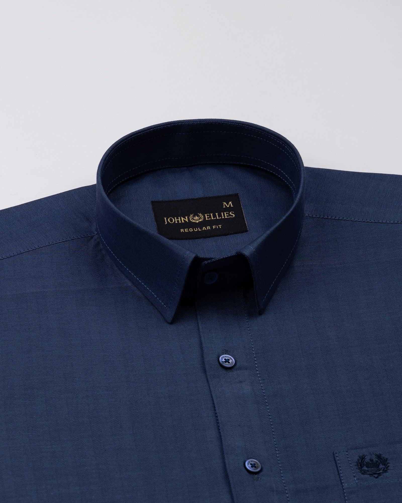 Amster Deep Blue Herringbone Plain Cotton Shirt - John Ellies