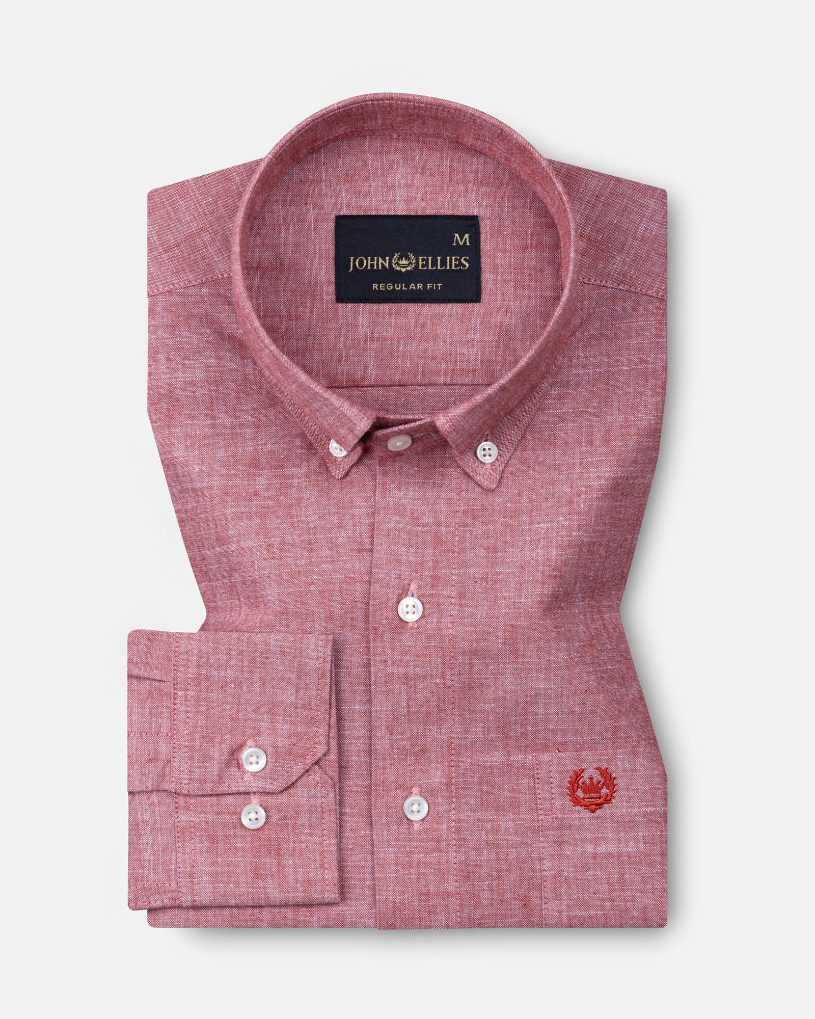 Emett Red Plain Button Down Cotton Shirt - John Ellies