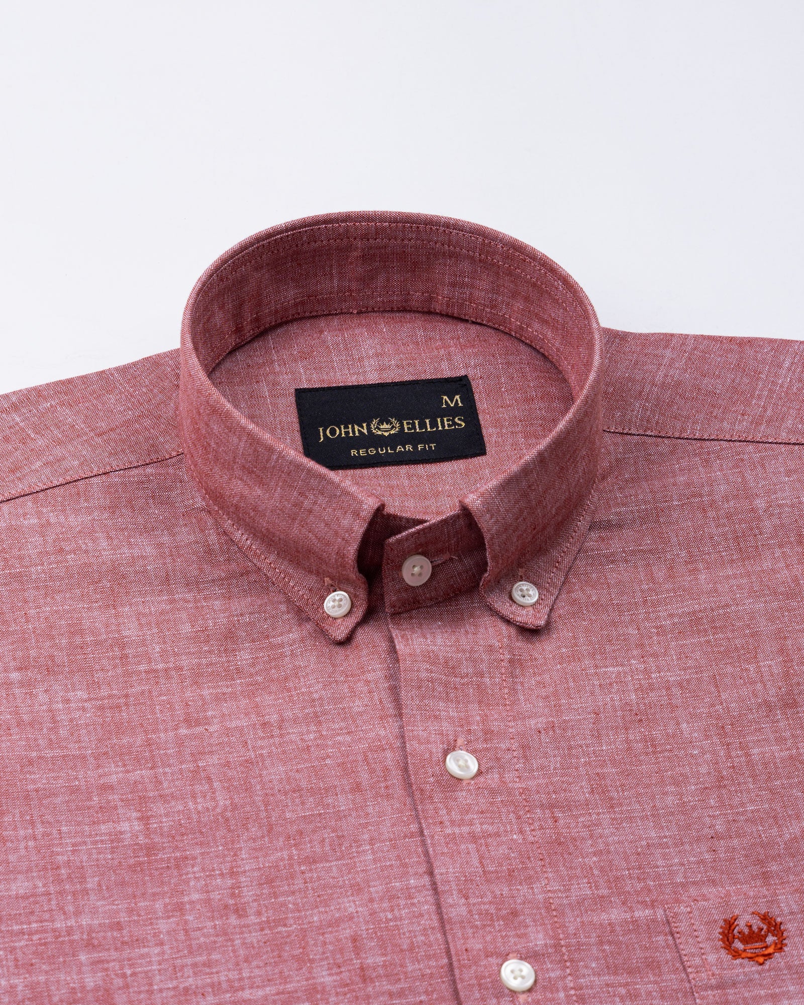 Emett Red Plain Button Down Cotton Shirt - John Ellies