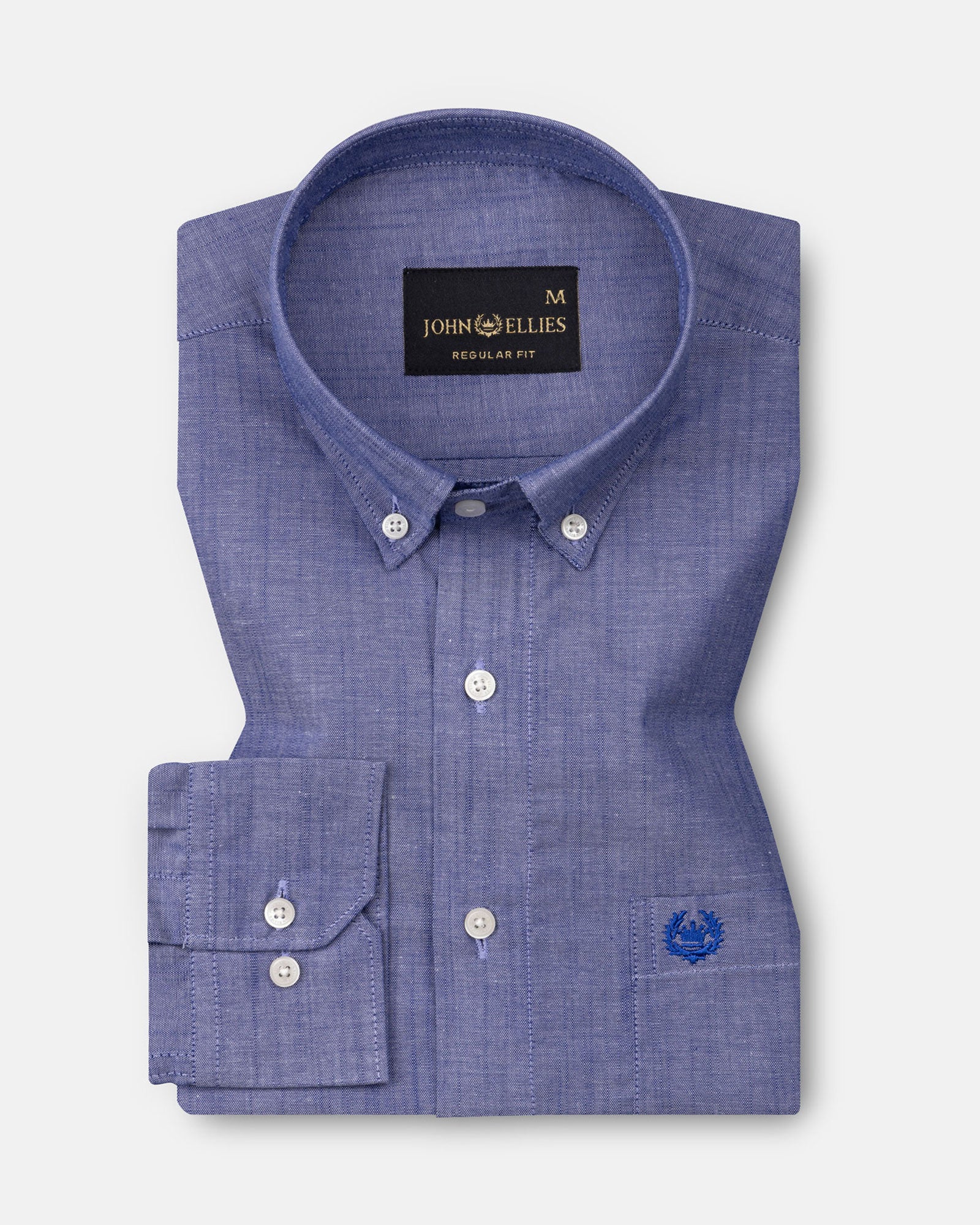 Emett Blue Plain Button Down Cotton Shirt - John Ellies