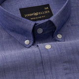 Emett Blue Plain Button Down Cotton Shirt - John Ellies
