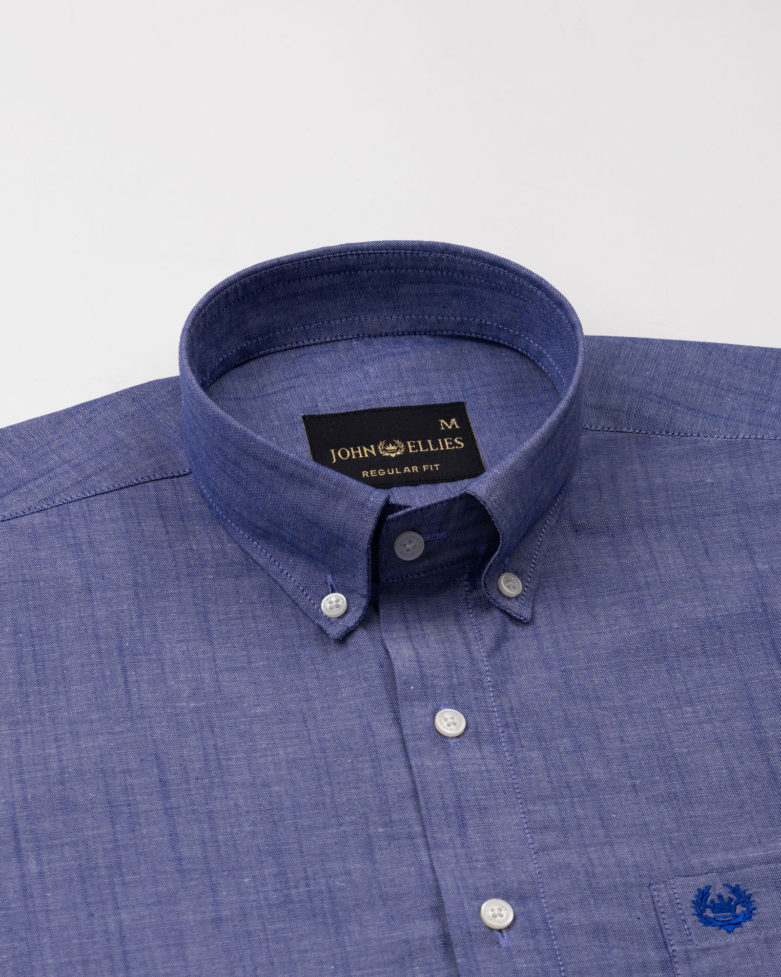 Emett Blue Plain Button Down Cotton Shirt - John Ellies