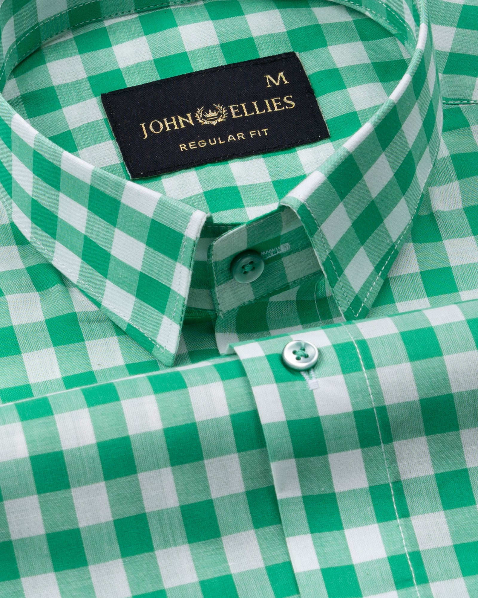 Santh Green Gingham Check Cotton Shirt - John Ellies
