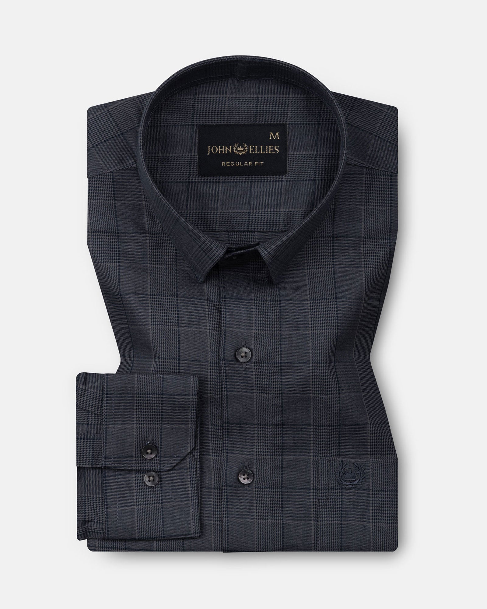 Santh Dark Navy Blue Wales Check Cotton Shirt - John Ellies