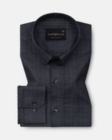 Santh Dark Navy Blue Wales Check Cotton Shirt