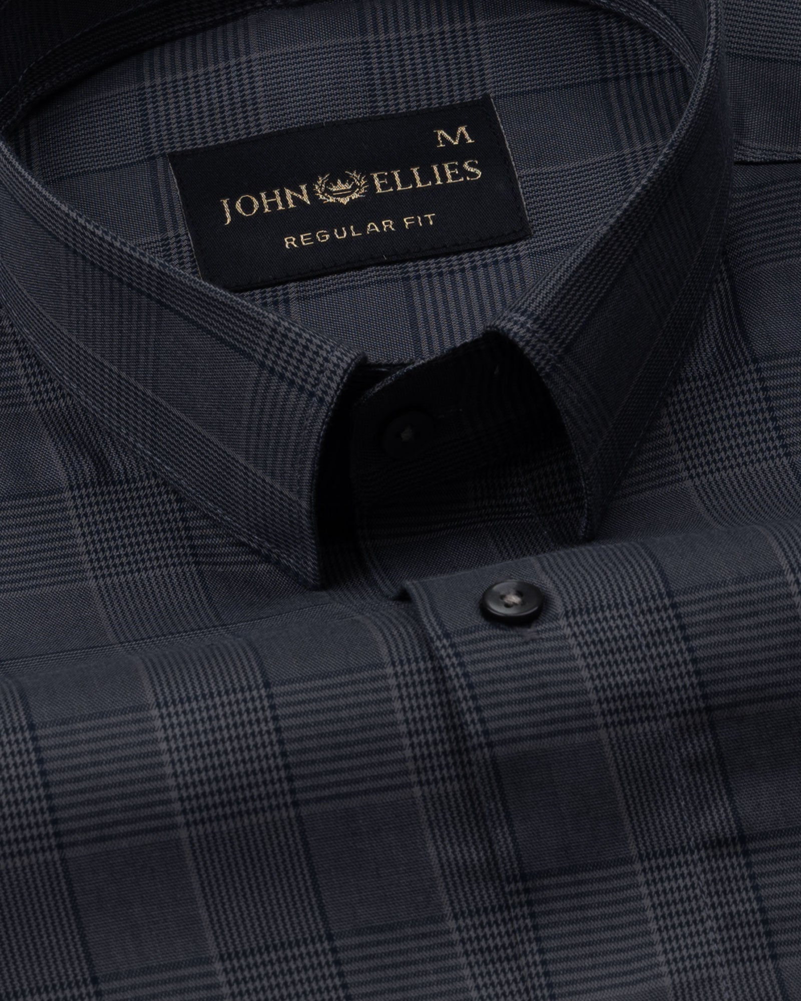 Santh Dark Navy Blue Wales Check Cotton Shirt - John Ellies