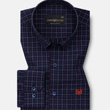 Santh Navy Blue Tattersall Check Cotton Shirt - John Ellies