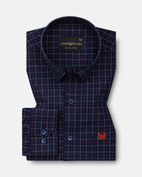 Santh Navy Blue Tattersall Check Cotton Shirt