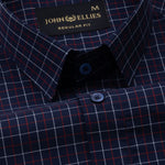 Santh Navy Blue Tattersall Check Cotton Shirt - John Ellies