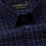 Santh Navy Blue Tattersall Check Cotton Shirt - John Ellies