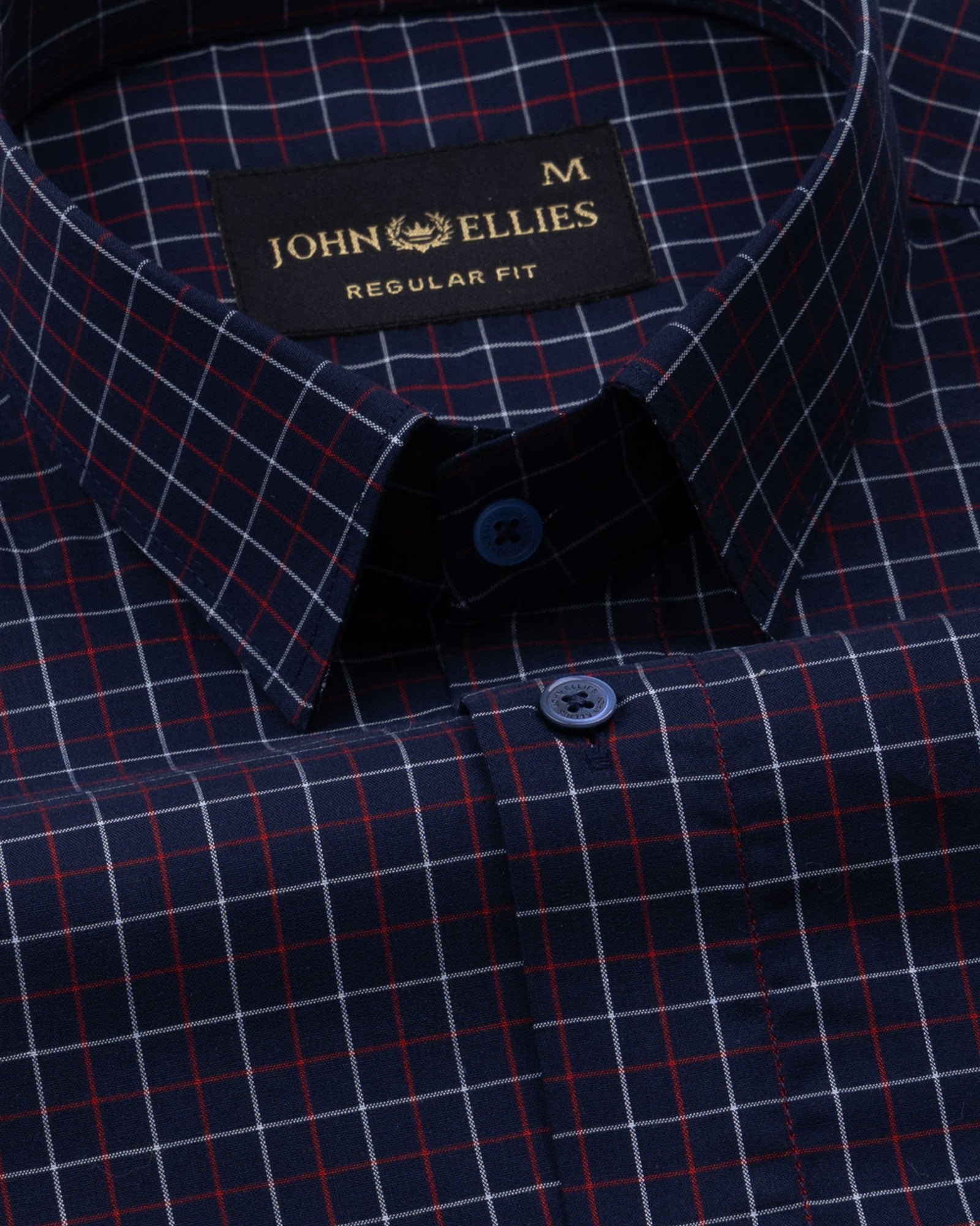 Santh Navy Blue Tattersall Check Cotton Shirt - John Ellies